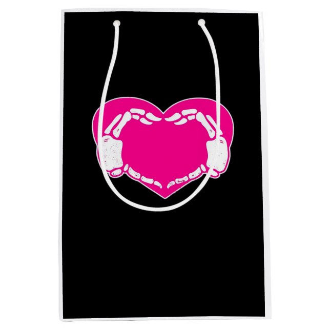 Sacola Para Presentes Média Coração Esqueleto Mãos Namorados Gótico Clássico (Frente)