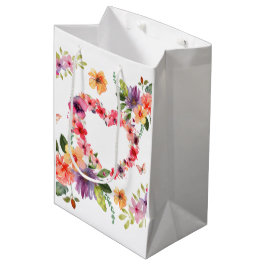 Sacola Para Presentes Média Coração Floral e Flores
