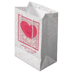 Sacola Para Presentes Média Coração Rosa Elegante Feliz Dia dos Namorados Eleg