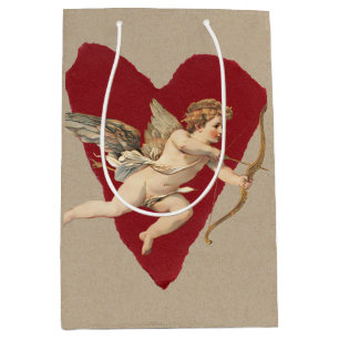 Sacola Para Presentes Média Coração Vermelho Vinho Romântico Anjo Arco e Flech