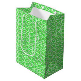SACOLA PARA PRESENTES MÉDIA CORAÇÕES BRANCAS E VERDES DO DIA DE OS NAMORADOS