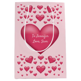 Sacola Para Presentes Média Corações Cor-de-Rosa com Texto Personalizado