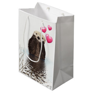 Sacola Para Presentes Média Corações de Amor Rosa e Bonito