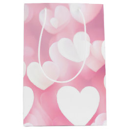 Sacola Para Presentes Média Corações De Bokeh Rosa E Branco