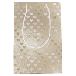 Sacola Para Presentes Média Corações Dourados Brancos      