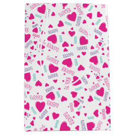 Sacola Para Presentes Média Corações e Amor Rosa Bonitos - padrão romântico