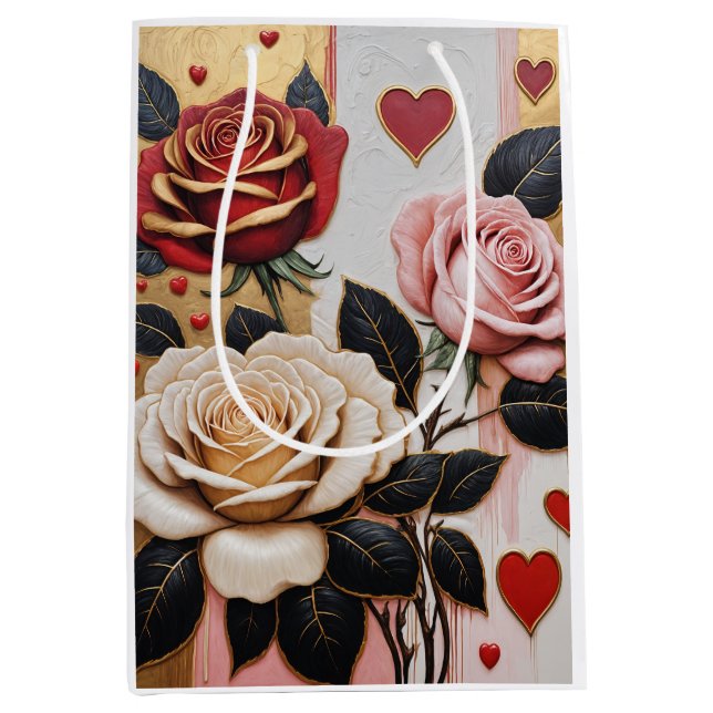 Sacola Para Presentes Média Corações e Rosas opulentos (Frente)