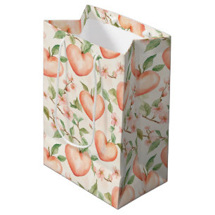 Sacola Para Presentes Média Corações Flores de Hortelã Pêssego Bonito