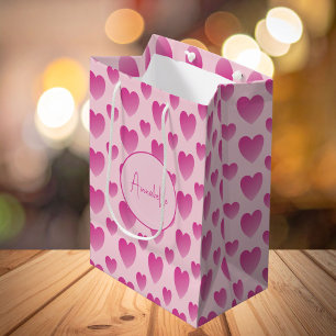 Sacola Para Presentes Média Corações Rosa Personalizados