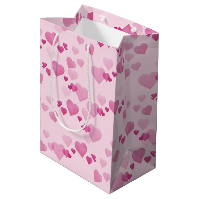 Sacola Para Presentes Média Corações Rosas (Verso inclinado)