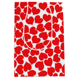 Sacola Para Presentes Média Corações Vermelhos em Branco