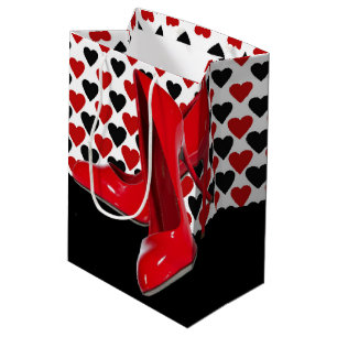 Sacola Para Presentes Média Corações vermelhos & pretos com saltos altos