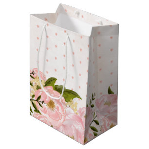 Sacola Para Presentes Média Coram as peônias cor-de-rosa que Wedding as bolsa