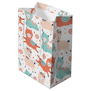 Sacola Para Presentes Média Corante Laranja Borrão Llama Boho Gift Crianças