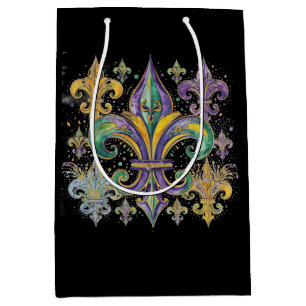 Sacola Para Presentes Média Cores elegantes de Mardi Gras preto