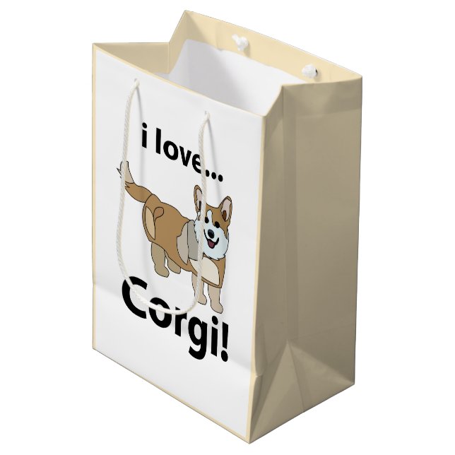 Sacola Para Presentes Média Corgi Eu Amo Corgi  (Frente inclinada)