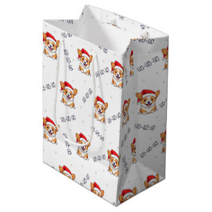Sacola Para Presentes Média Corgis no Padrão de Natal de Santa Hats