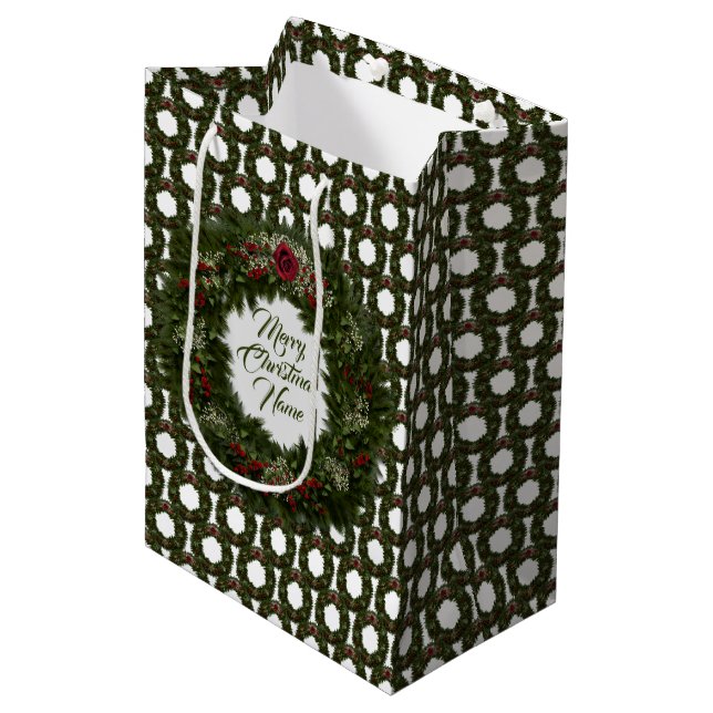 Sacola Para Presentes Média Coroa de Natal (Frente inclinada)