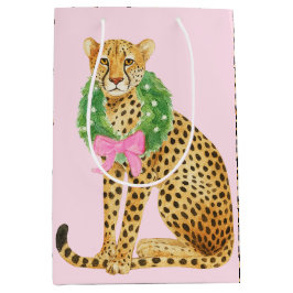 Sacola Para Presentes Média Coroa de Natal Leopardo