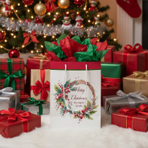 Coroa de natal personalizada aquarela de azevinho