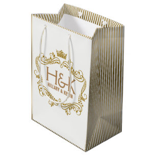 Sacola Para Presentes Média Coroa Dourado do brilho & quadro floral