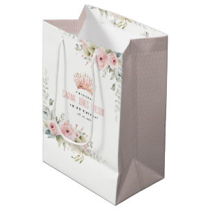 Sacola Para Presentes Média Coroa princesa rosa e bonita Tiara Aniversário Flo