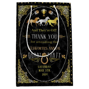 Sacola Para Presentes Média Corrida de Cavalo Derby Day Party Art Deco Black