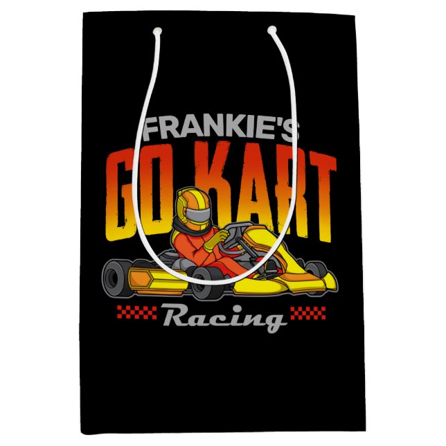 Sacola Para Presentes Média Corrida de Kart Personalizada Esporte Automobilism (Frente)