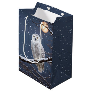 Sacola Para Presentes Média Coruja De Neve De Natal Em Flocos De Neve