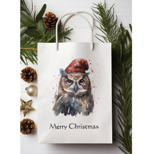 Sacola Para Presentes Média Coruja Invernal Encantada, personalizada