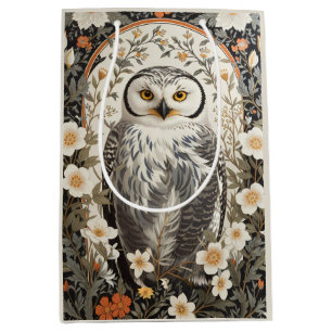 Sacola Para Presentes Média Coruja Nevosa Bonita Inspirada em William Morris