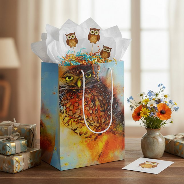 Sacola Para Presentes Média Coruja salpicada (Criador carregado)