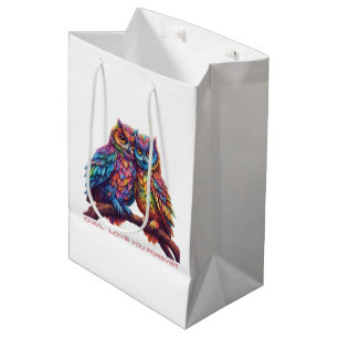 Sacola Para Presentes Média Corujas Coloridas-Pássaros Adoráveis-
