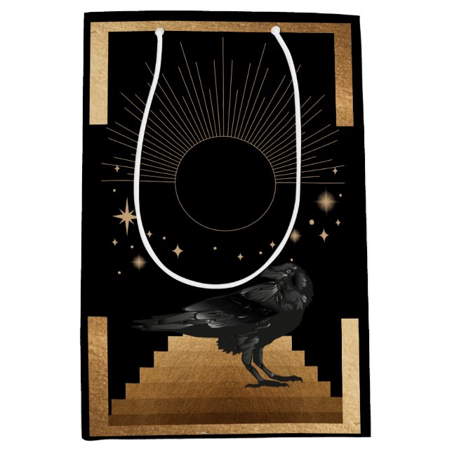 Sacola Para Presentes Média Corvos, Pássaros Negros - O Aniversário do Pássaro (Frente)