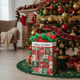 Sacola Para Presentes Média Country patchwork christmas pattern