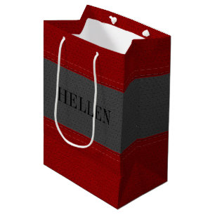Sacola Para Presentes Média Couro Vermelho e Cinza