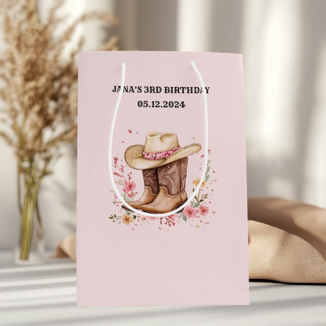 Sacola Para Presentes Média Cowgirl Wildflower Bash Birthday Pink | Oeste (Criador carregado)