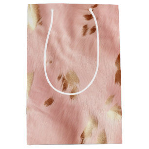 Sacola Para Presentes Média Cowhide Dourada Cowgirl Rosa-Rosa-Rosa-Cinzento