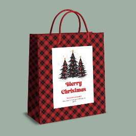 Sacola Para Presentes Média Cozy buffalo plaid Christmas bag with custom name