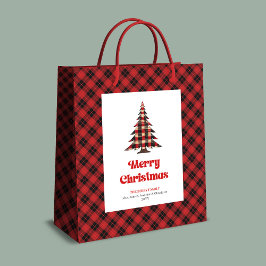 Sacola Para Presentes Média Cozy buffalo plaid Christmas gift bag name design