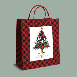 Sacola Para Presentes Média Cozy red black plaid gift bag Christmas custom