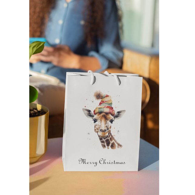 Sacola Para Presentes Média Cozy Safari Christmas, costume (Criador carregado)