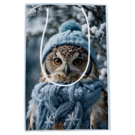Sacola Para Presentes Média Cozy Whimsical Winter Wonderland Owl