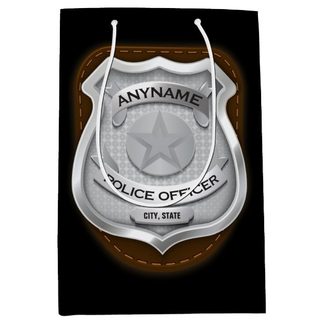 Sacola Para Presentes Média Crachá Personalizado de Policial Oficial de Políci (Frente)