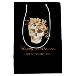 Sacola Para Presentes Média Craniano Floral Rústico Halloween