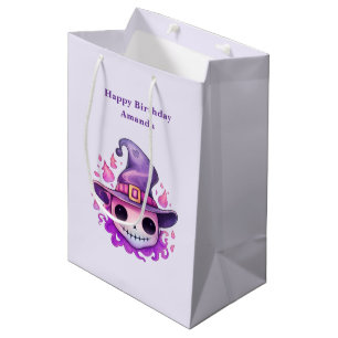 Sacola Para Presentes Média Crânio em um Chapéu de Bruxa Aniversário Caprichos