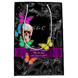 Sacola Para Presentes Média Crânio gótico e casamento personalizado negro