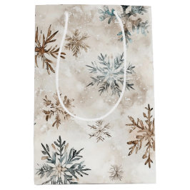 Sacola Para Presentes Média Cream Blue Brown Snowflakes Christmas