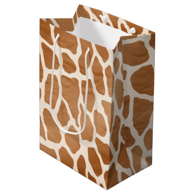 Sacola Para Presentes Média Cream Brown Safari Giraffe Animal Print (Frente inclinada)