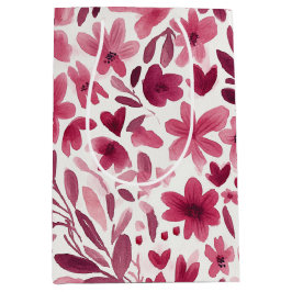 Sacola Para Presentes Média Cream Girly Pink Red Flowers Hearts Birthday